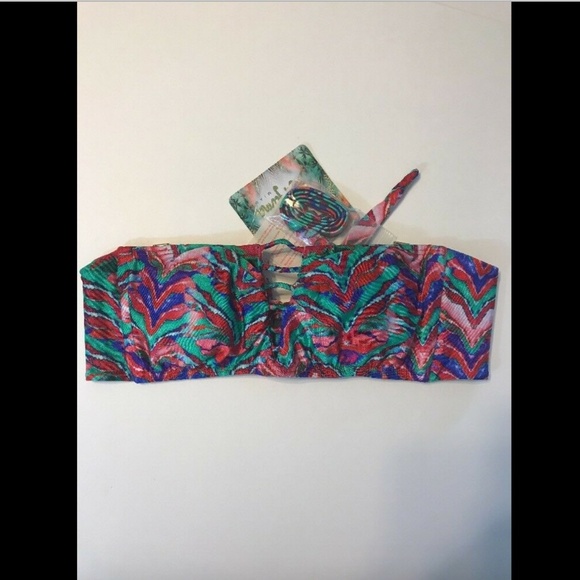 NWT! Luli Fama Strappy V Cut Out Print Bandeau Top - Picture 4 of 7